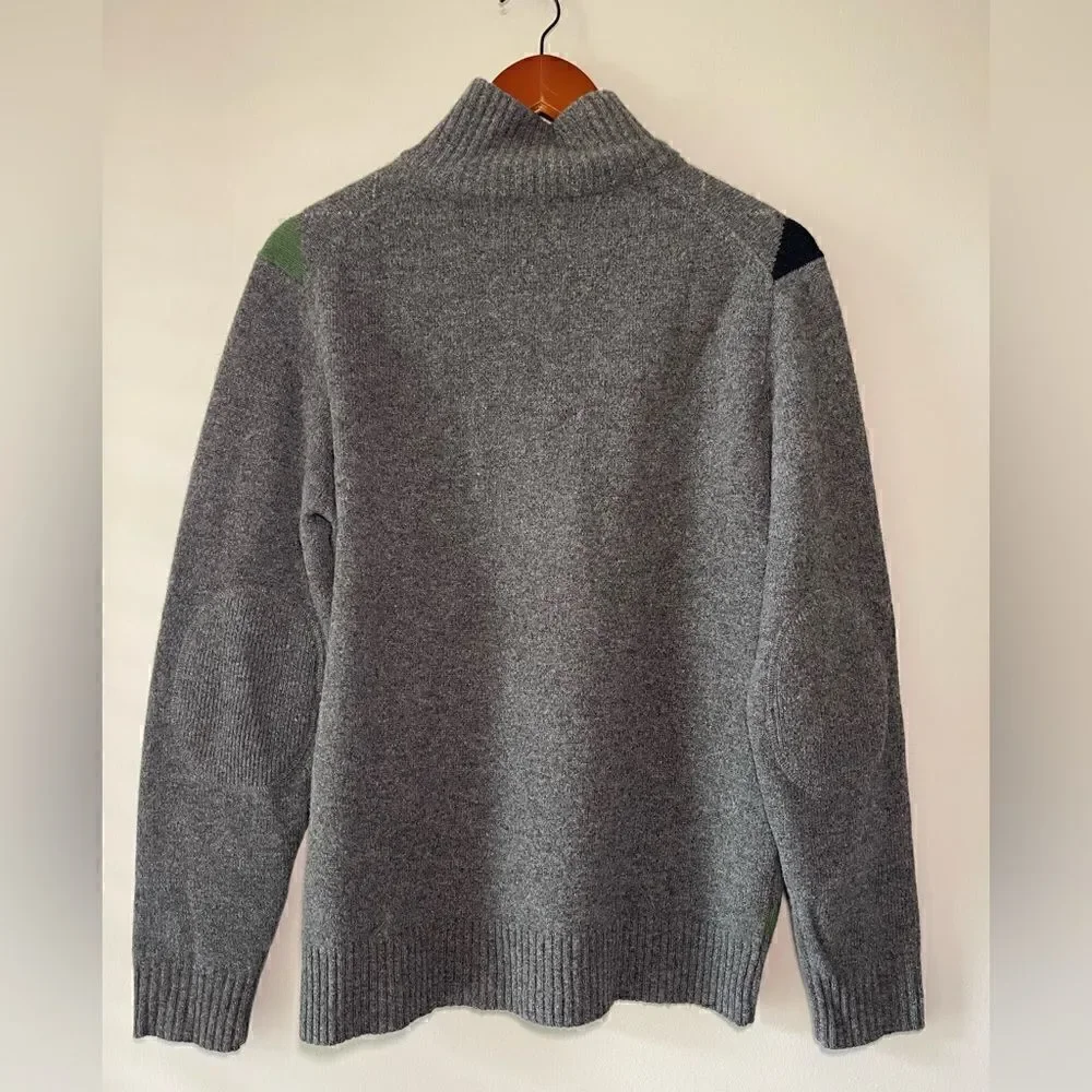 J. Crew 100% Premium Lambswool Argyle Gray Zip Pullover Sweater Size Medium